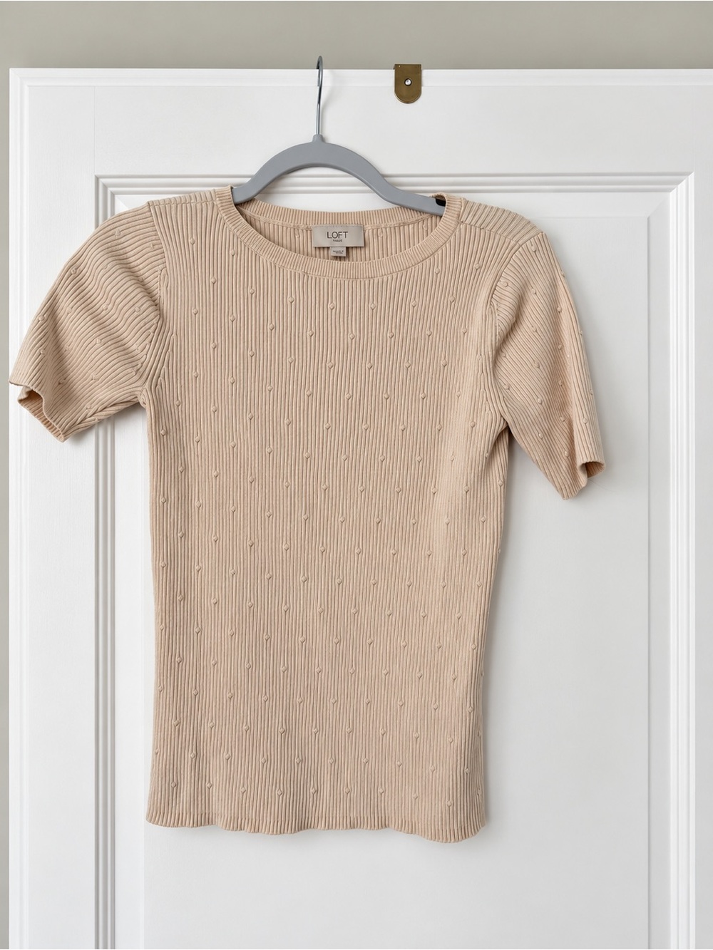 LOFT Beige Short Sleeve Ribbed Knit Tee